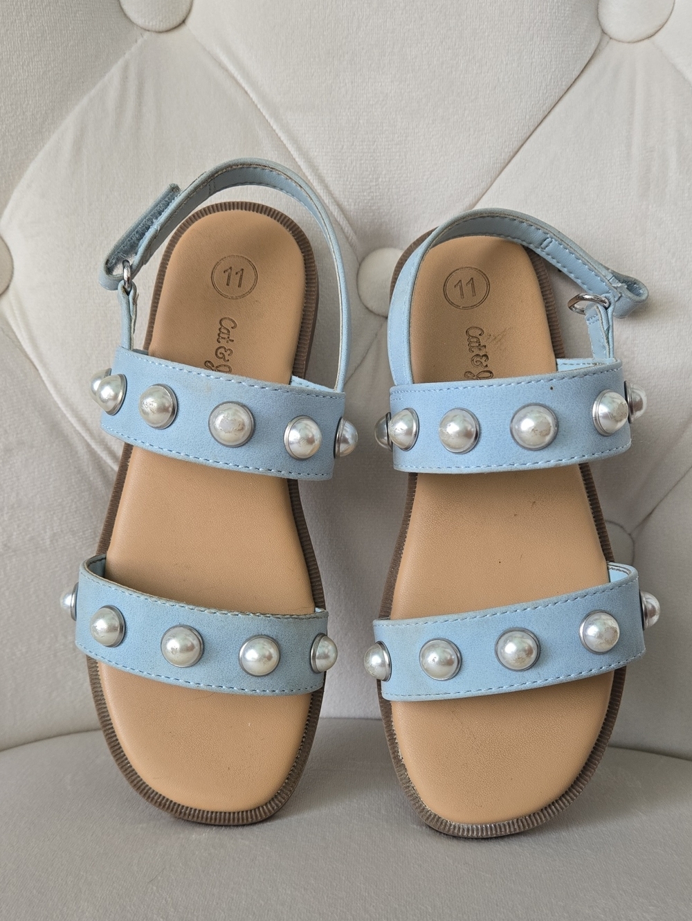 Target Cat & Jack Baby Blue Pearl-Studded Girls Sandals, Like New